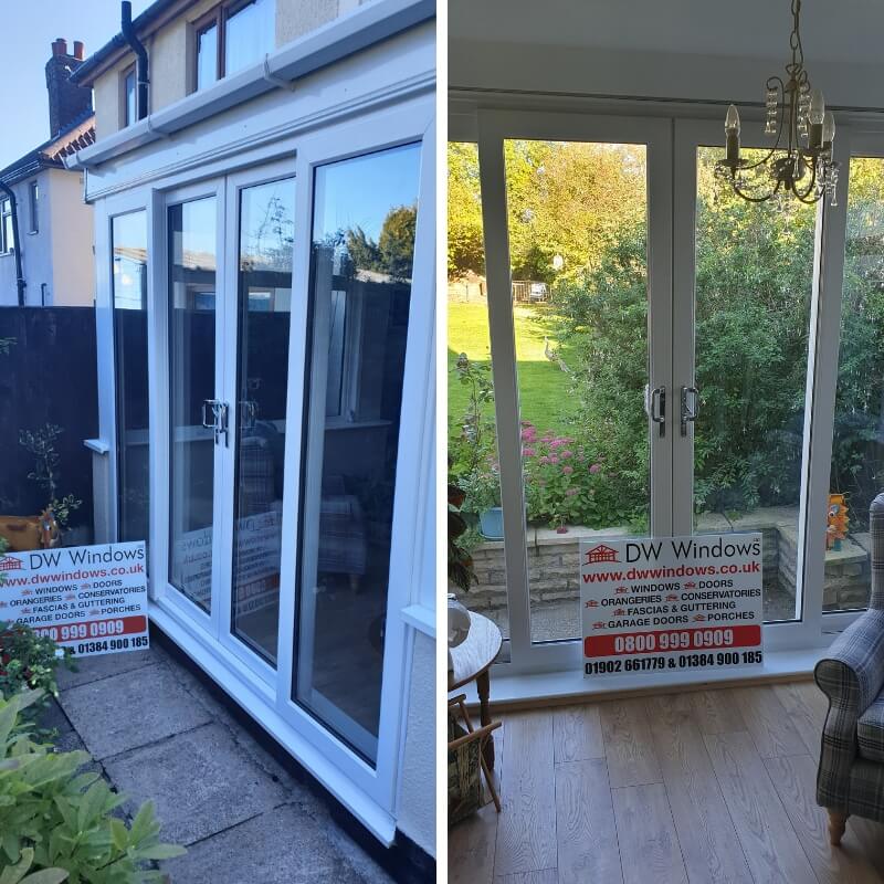 White upvc conservatory installation with DW Windows poster