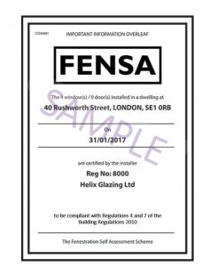 Fensa regulation certificate 