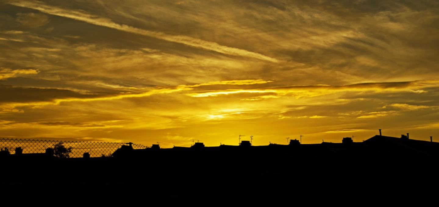 Stafford sunset and silhouettes of buildings